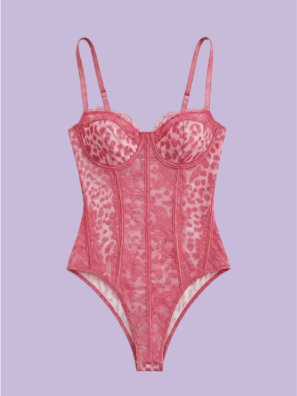 Pink Lace Leopard-Print Underwire Bodysuit